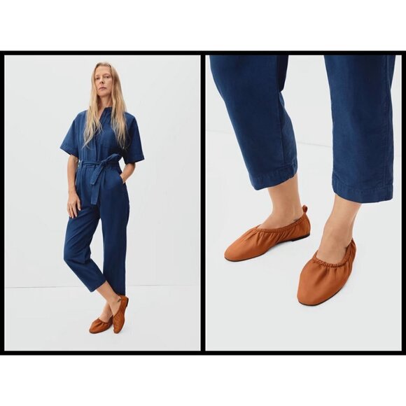 💕EVERLANE💕 The Scrunch Flat ~ Leather Toffee Brown Size 11 - Picture 1 of 12